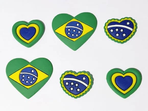 Aplique Coração Bandeira do Brasil Pacote com 6 Unidades