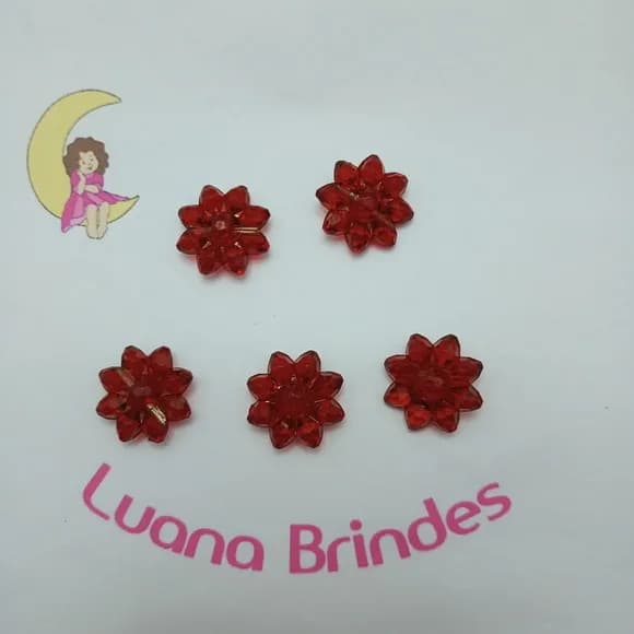 Botão Flor de Acrílico Vermelho 2cm Pct 28 Unidades