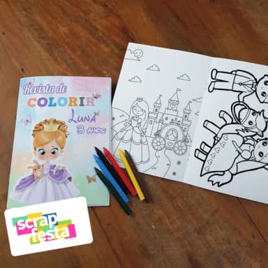 Revista Colorir + Giz de Cera Festa Princesas Cute
