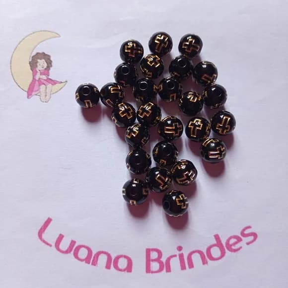 Bolinha Preta com Flor Dourada 8mm Pct 100 Unidades