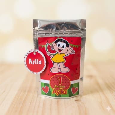 Saquinho Metalizado ziplock Magali lembrancinhas festa aniversario infantil Personalizado