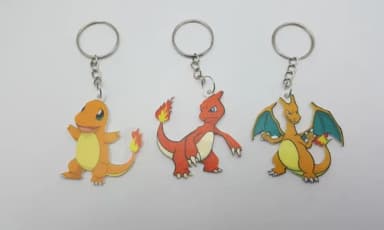 Kit C/3 Chaveiros Pokémon Evolução Charmander em Acrílico UV