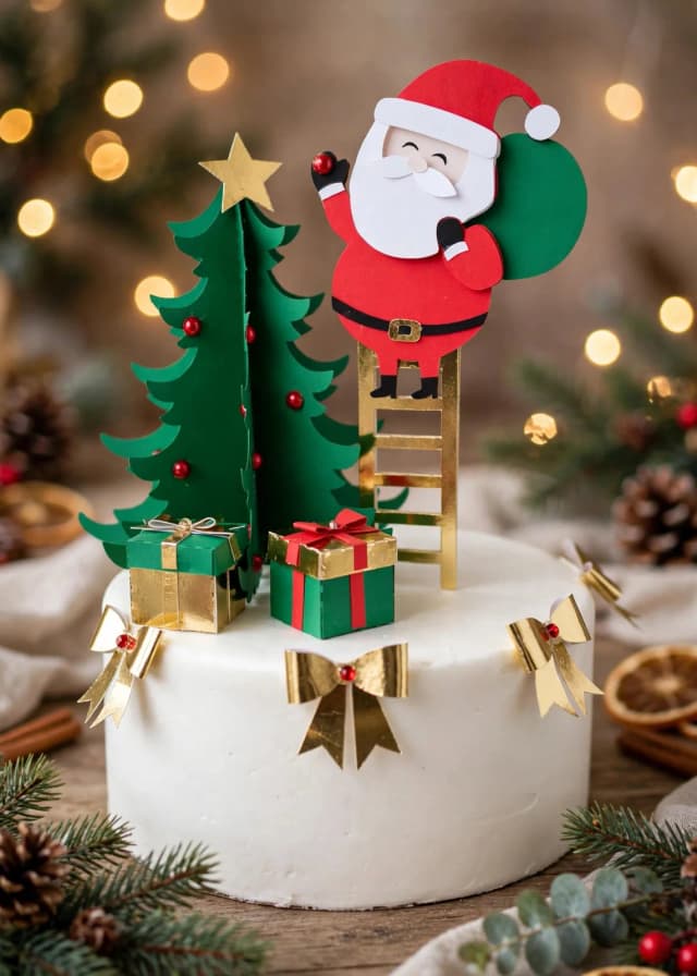 Arquivo de corte  digital- Topo de bolo Papai Noel na escada