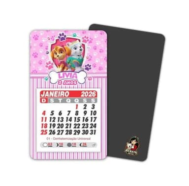 Imã de Geladeira com Calendário Patrulha Canina Skye