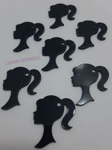 Pingente Barbie de Acrílico Preto - pct c/6 unid