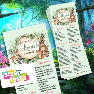 Menu Cardápio Personalizado Festa Floresta Encantada/ Bosque
