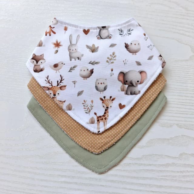 Kit 3 Babadores Bandana Premium para bebê - Bichinhos