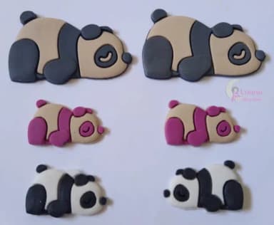 Apliques Pandas Coloridos Deitados de borracha - pct c/8 uni