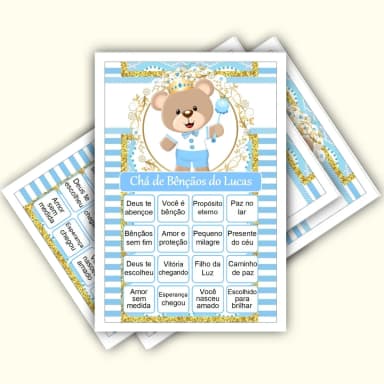 Bingo Chá de Bênçãos Menino PDF Para Imprimir