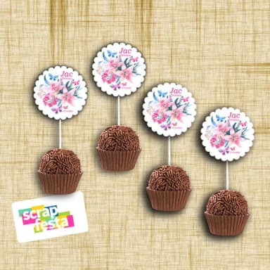 Topper Redondo 3,8cm para Docinho Festa Aniversário Floral