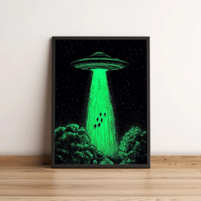Quadro com arte de abdução alienígena neon 2595