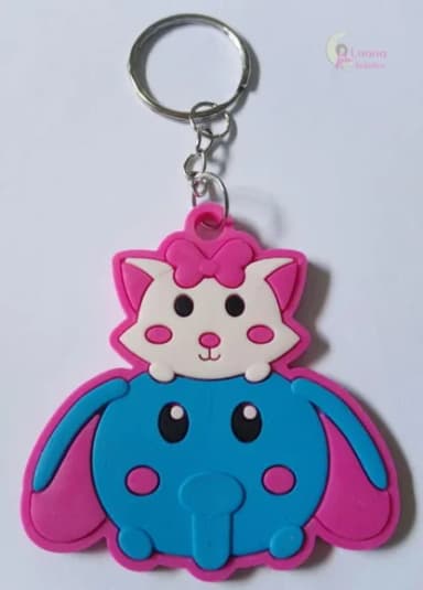 Chaveiro Gatinha com Elefante de Borracha - Pct C/3 Unid