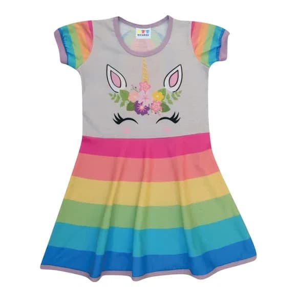 Vestido Infantil Fantasia Unicórnio Mágico Infantil Arco-Íris