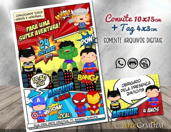CONVITE DIGITAL C/TAG Herois Baby Cute Gibi 3