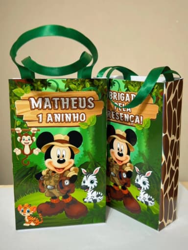 Sacolinhas Personalizads Mickey Safari Para Lembrancinhas