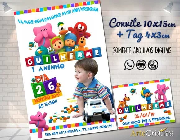 CONVITE DIGITAL C/TAG Pocoyo com Foto