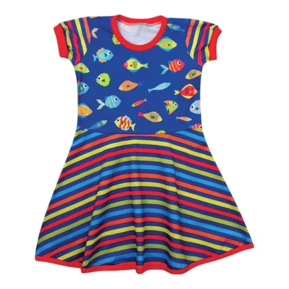 Vestido Infantil Fundo Do Mar Peixinhos Listrado Temático