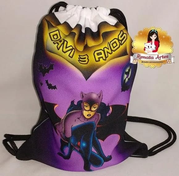 Mochila de Tecido Batman e Mulher Gato