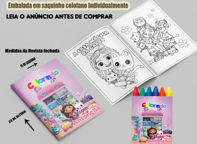 kit Colorir Revista e Giz de cera Personalizado Casa Magica da Gabby
