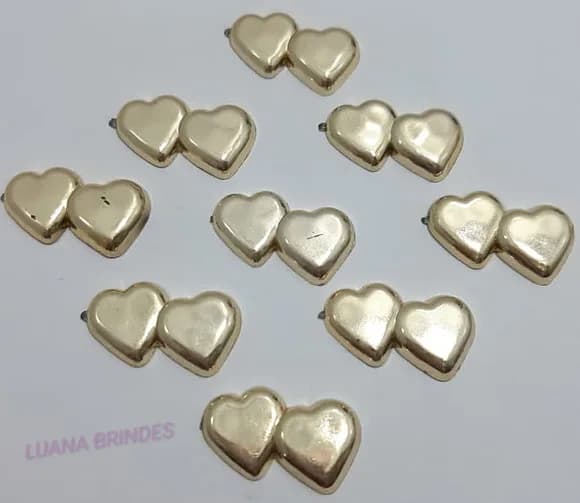 Aplique Coração Duplo de ABS Dourado - pct c/12 unid