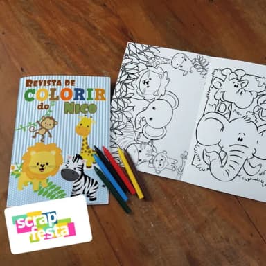 Revista Colorir + Giz de Cera Festa Safari