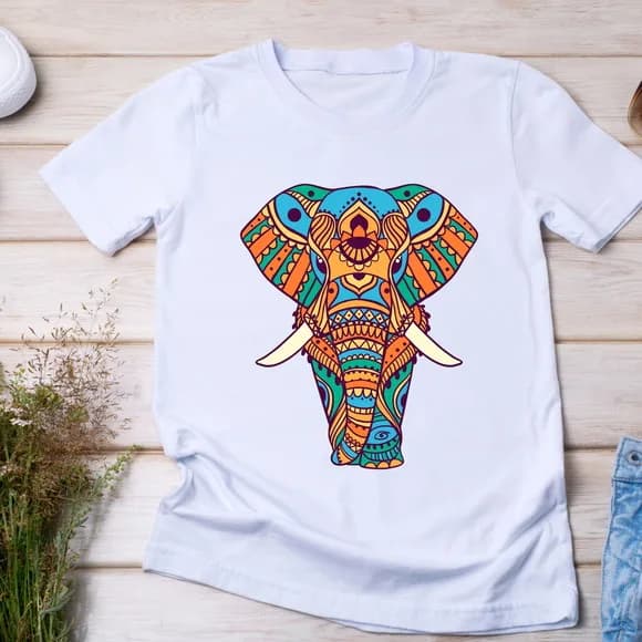 Camiseta Elefante Indiano Colorido