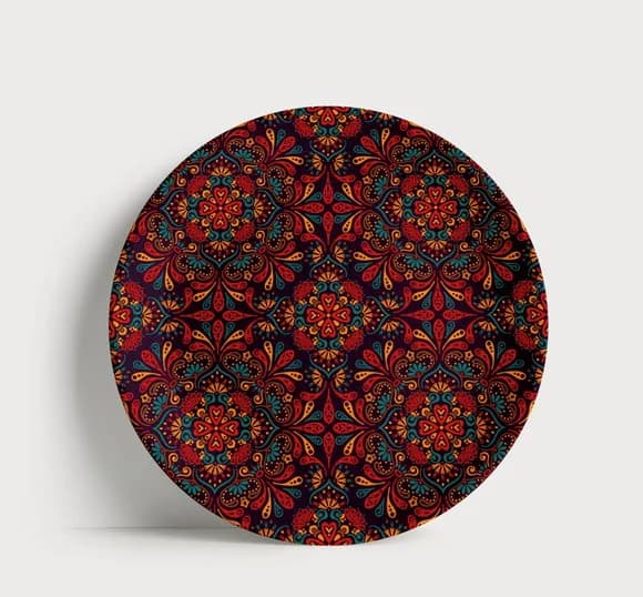 Prato Decorativo Padrão Mandala Étnico 21cm Porcelana