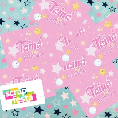 Adesivo Personalizado Retangular Festa Brilha Estrelinha