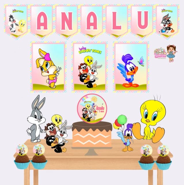 Kit Festa Só Um Bolinho BABY LOONEY TUNES - Decoração de Festa