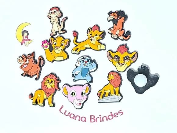 Pins de Crocs Rei Leão Emborrachado Pacote com 10 Unidades