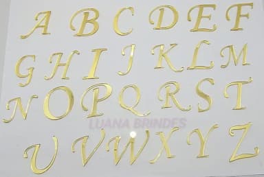 Aplique Letra Acrílico Espelhado Dourado de 3,5cm -32 Peças