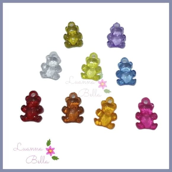 Pingente Mini Ursinho de acrílico cores - Pct 40 Unidades