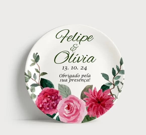 Prato Decorativo Lembrança de Casamento: Agradecimento Flora