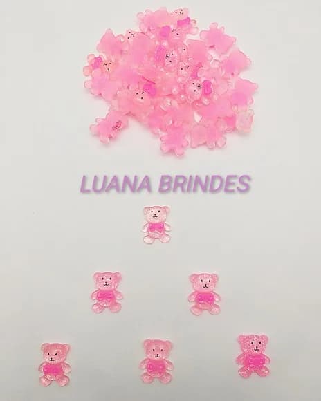 Aplique Ursinho Rosa em Acrílico resinado - pct c/12 unidade