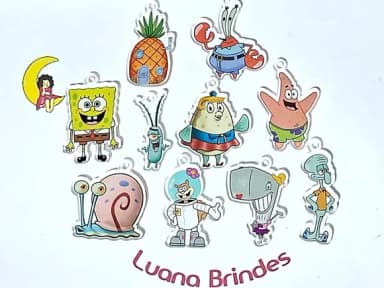 Pingente Bob Esponja Acrílico Impresso Pacote C/10 Unidades