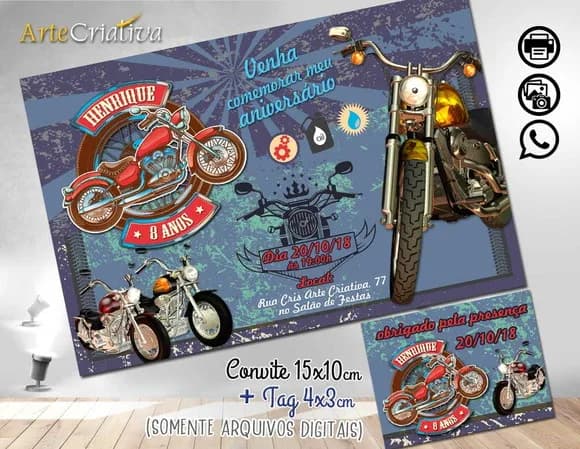 CONVITE DIGITAL C/TAG Moto Vintage Retro