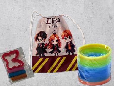 Kit Mochilinha + Mini Massinha de modelar e Mola Maluca  Casa Magica Harry Potter