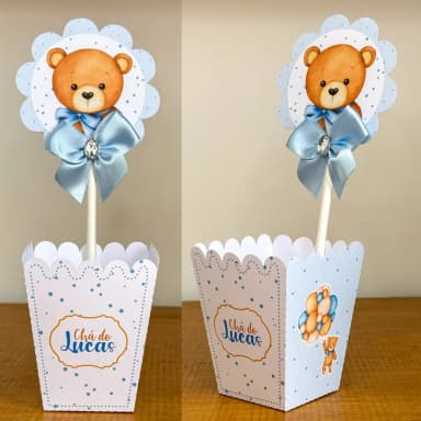 PEGUE E MONTE - Centro de Mesa CHA DE BEBE URSINHO AZUL - Decoração de Festa | Lembrancinhas | Aniversário | Personalizados