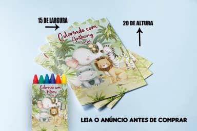 kit Colorir Revista e Giz de cera Personalizado Safari Baby