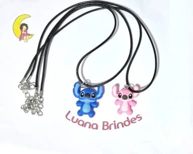 Colar Stitch e Angel Resina Pacotes com 4 Unidades