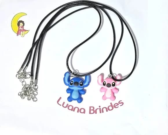Colar Stitch e Angel Resina Pacotes com 4 Unidades