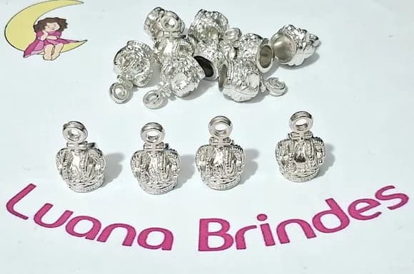 Pingente Coroa Prata Abs 2cm Pacotes C/30 Unidades