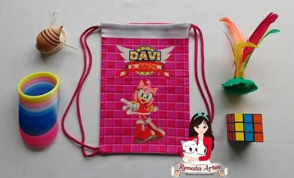 Mochila Brinquedos Retrô Tema Sonic Rosa
