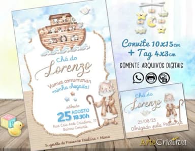Convite Digital C/tag Chá de Bebê Arca de Noé Menino 3