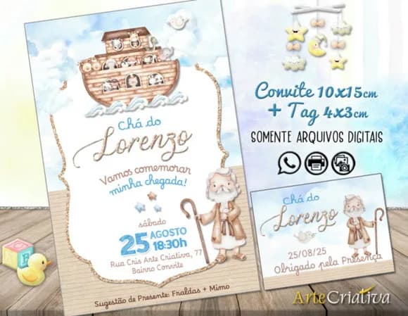 Convite Digital C/tag Chá de Bebê Arca de Noé Menino 3