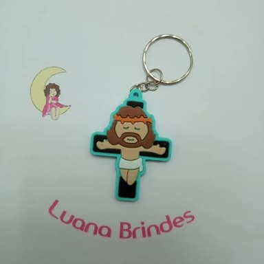Chaveiro Jesus Crucificado Verde Borracha 5cm Pct 3 Unidades