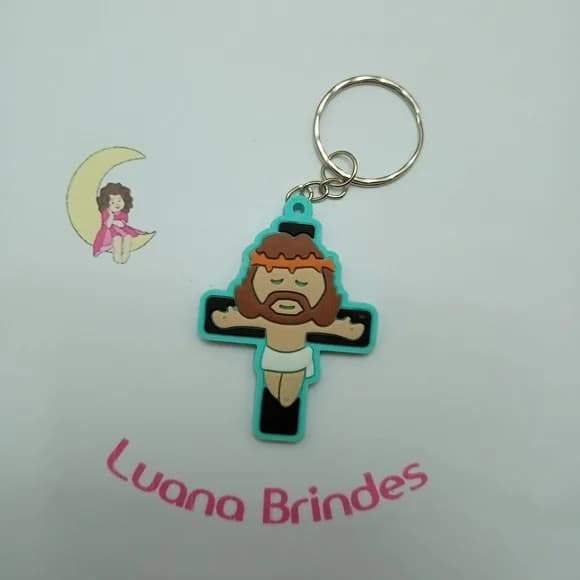Chaveiro Jesus Crucificado Verde Borracha 5cm Pct 3 Unidades