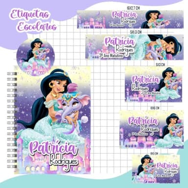 Caderno + Etiquetas + Tag Personalizada + Lápis ( Jasmini )