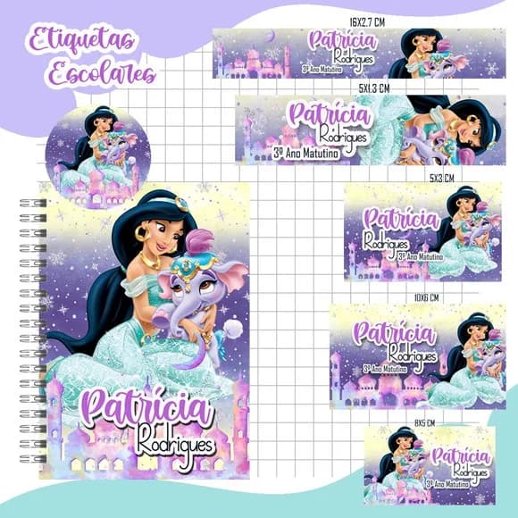 Caderno + Etiquetas + Tag Personalizada + Lápis ( Jasmini )