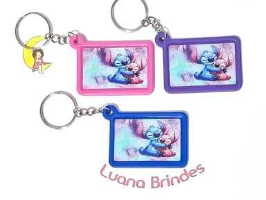 Chaveiro Stitch e Angel Emborrachado com Resina 6 Unidades